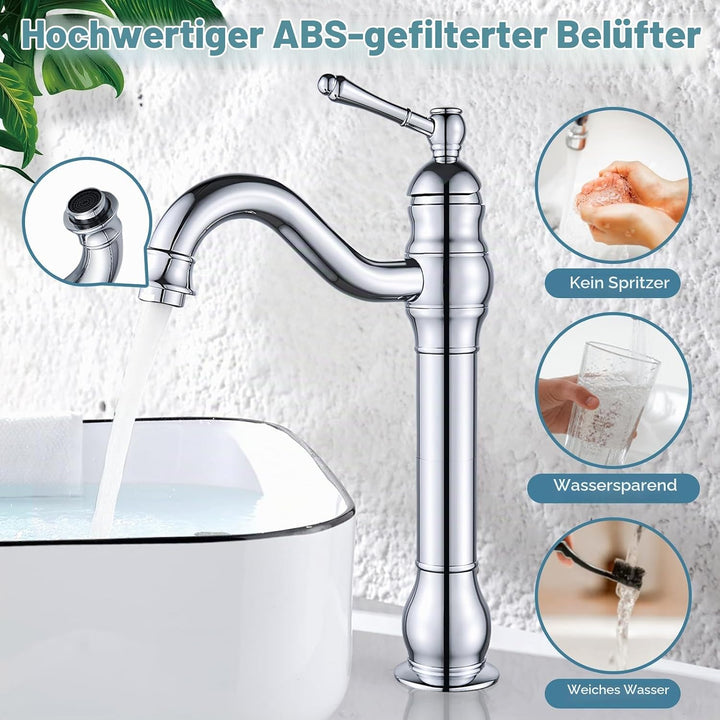 Namuoto Wasserhahn Bad Hoch 360° Drehbar Hoch Waschtischarmatur, Einzelgriff WasserhäHne Bad Waschti