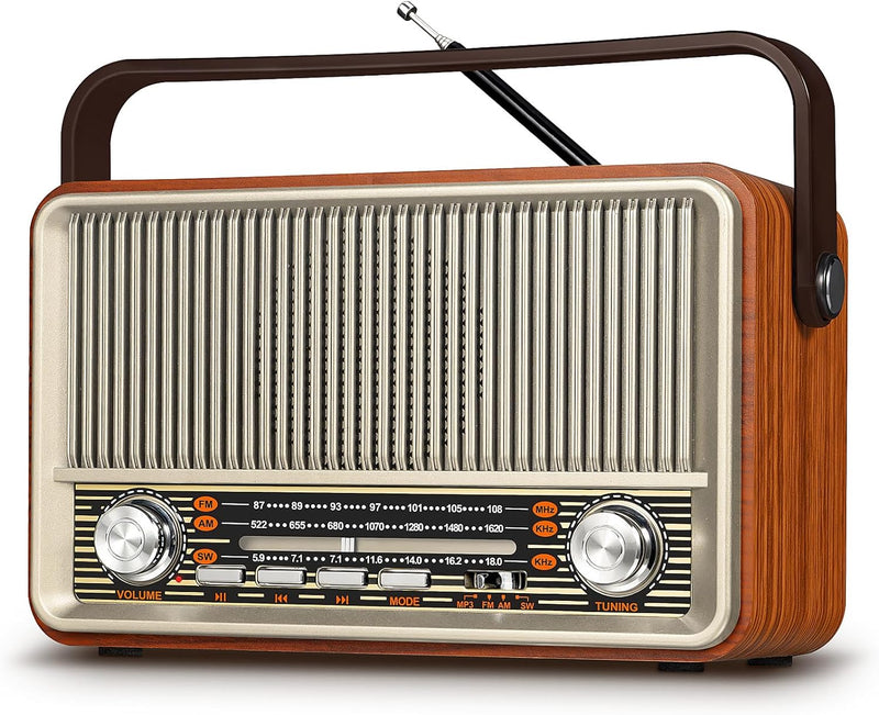 PRUNUS J-120 AM/FM/SW Retro Radio Klein, Kofferradio mit 1800mAh Akku, oder AC-Strom, Küchenradio No