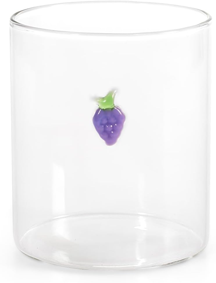 H&H Set mit 6 Gläsern – Borosilikatglas – 42 cl – Externe Miniaturen mit Fruchtdekor – Spülmaschinen