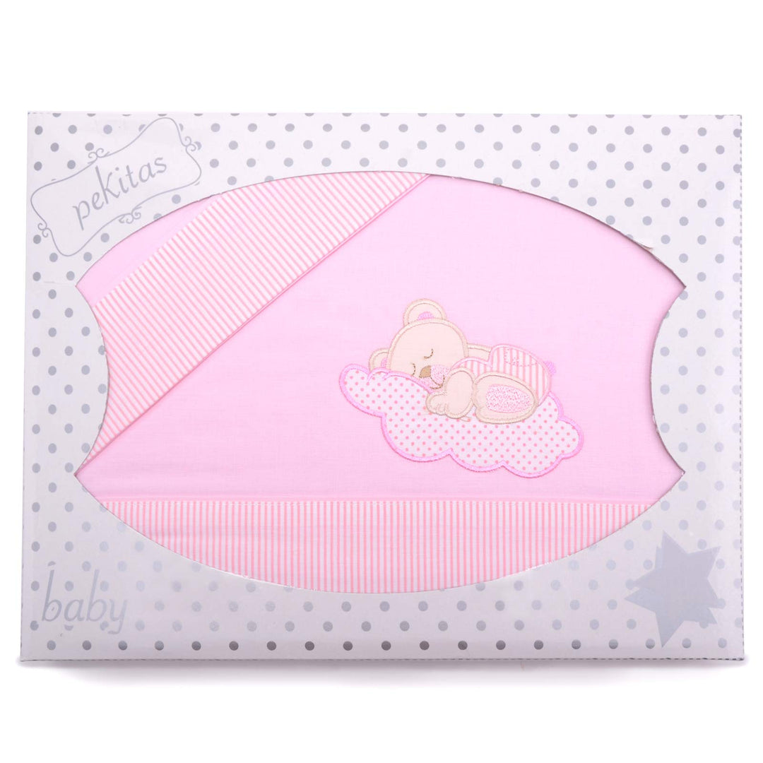 PEKITAS Bebe Bettwäsche-Set 3-Teilig Krippe Babybett Kinderbett 60x120cm 100% Baumwolle (Wolkenbär,