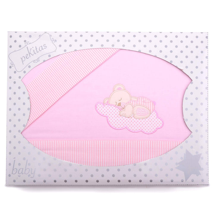 PEKITAS Bebe Bettwäsche-Set 3-Teilig Krippe Babybett Kinderbett 60x120cm 100% Baumwolle (Wolkenbär,