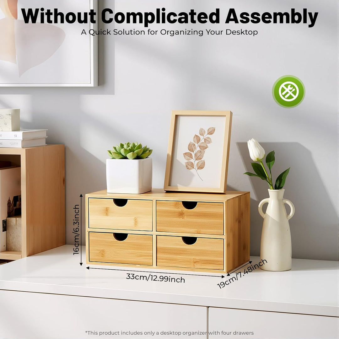 Bambus Schreibtisch Organizer mit 4 Schubladen, Minimalistischer Desktop Aufbewahrungsbox für Kosmet