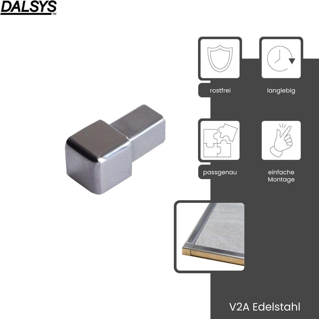 Dalsys Endstück für Fliesenschiene Quadratprofil Edelstahl Poliert Höhe 10mm, 5 Stück, Fliesenprofil