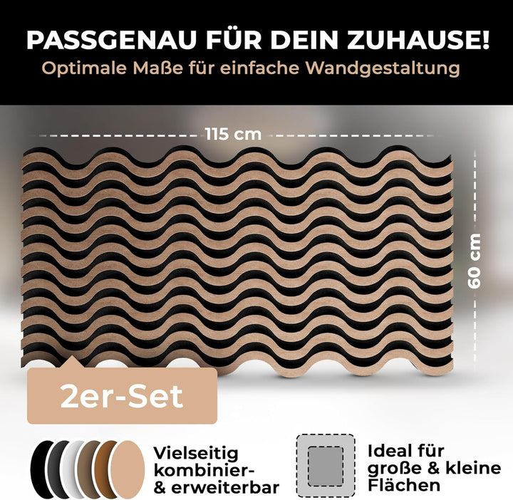Good Materialzz® Akustikpaneele selbstklebend,115x60x5 cm (2er set), Wandpaneele,Wandverkleidung inn