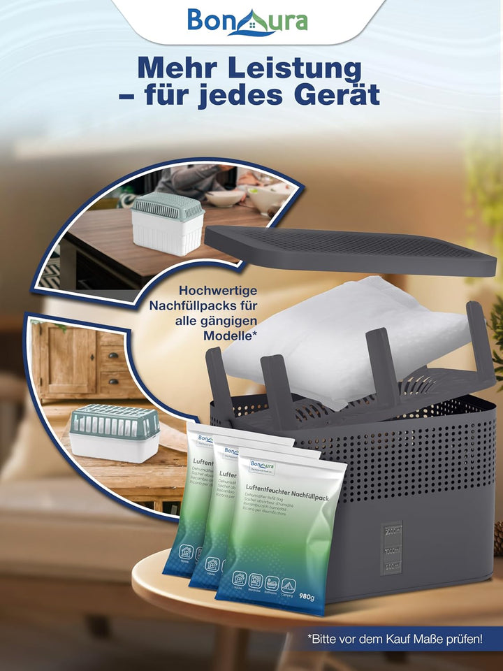 BonAura® AirOne Max Luftentfeuchter ohne Strom bis 33m² I 360° Belüftung I Raumentfeuchter mit Ausgi