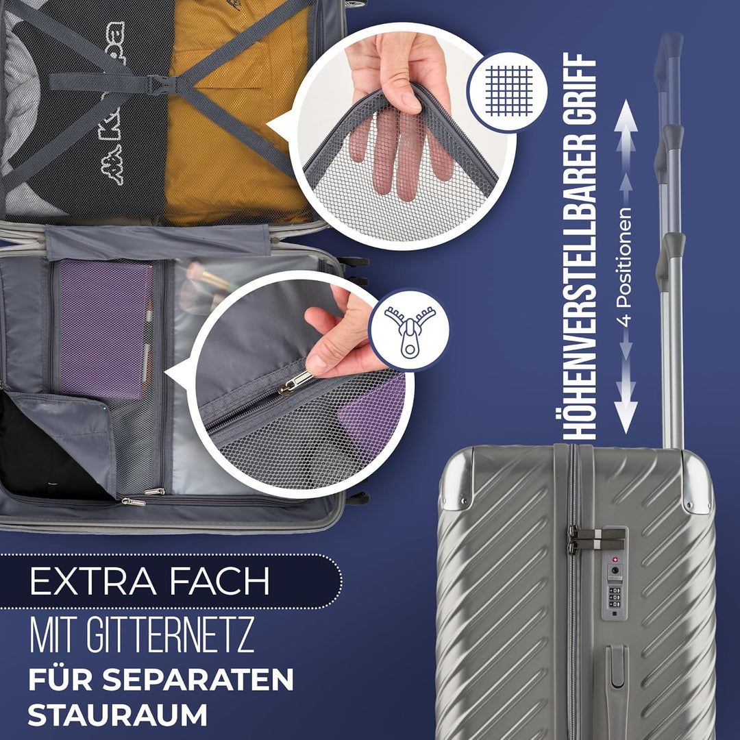 80L (64x44x28) Reisekoffer mit Rollen - Extrem Stabiler Trolley Koffer mit Laptoptaschen-Befestigung