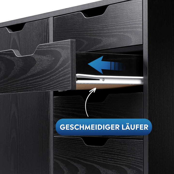 DEVAISE Rollcontainer mit 5 Schubladen und Schrankfach, Mobiler Aktenschrank mit Rollen, Schreibtisc