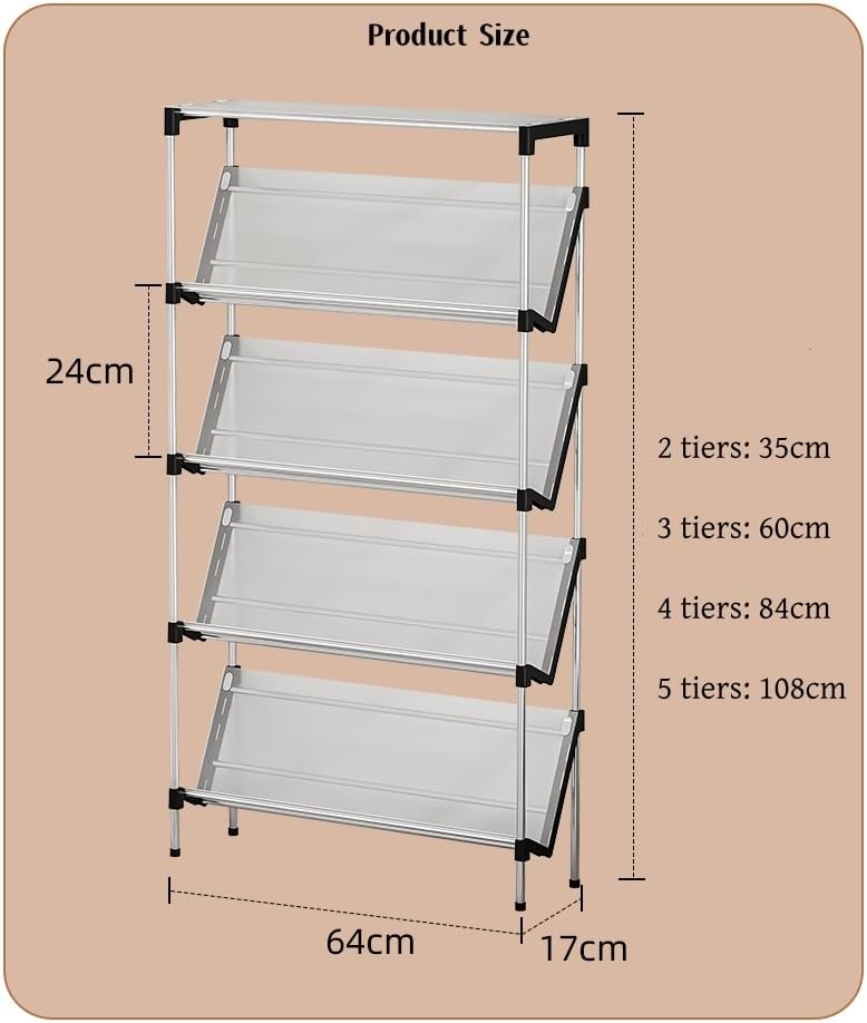 Schuhregal Schrägtes 5 Ebenen, Schuhständer Schmal Hoch, Schuhschrank Metall, Schuhablage Platzspare