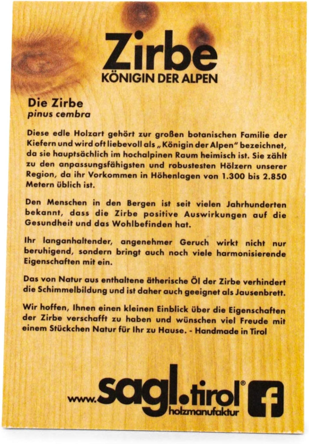 sagl.tirol holzmanufaktur Zirbenherz mit Lebensbaum und Spruch Familie. (20 cm), 20 cm