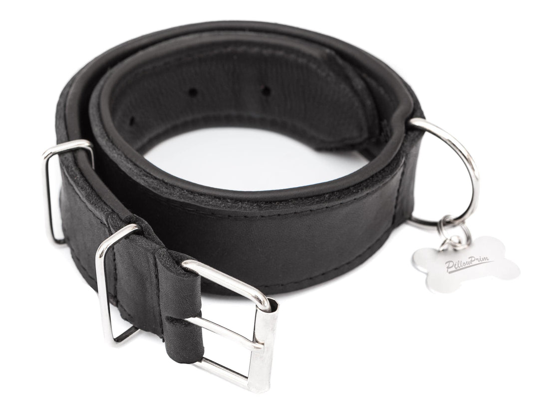 Hundehalsband Leder, Halsband, Leder, Lederhalsband Hund, Metallschnalle, 65 x 4 cm, Schwarz Einstel