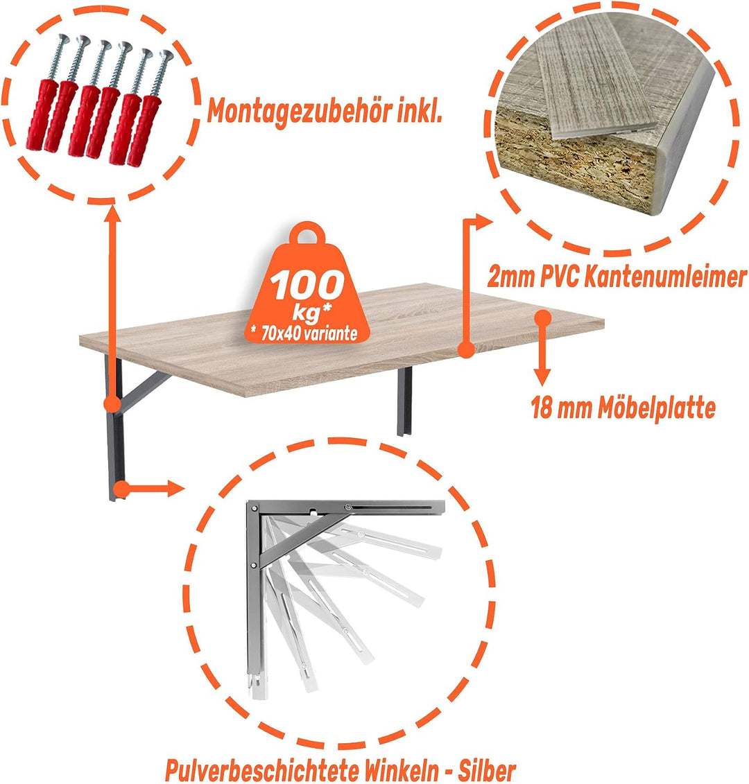 mikon 100x40 | Wandklapptisch Klapptisch Wandtisch Küchentisch Schreibtisch Kindertisch | Sonoma 100