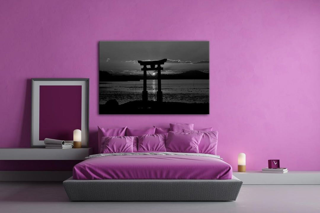 deyoli Japanischer Schrein bei Sonnenaufgang Effekt: Schwarz/Weiss Format: 80x60 als Leinwand, Motiv