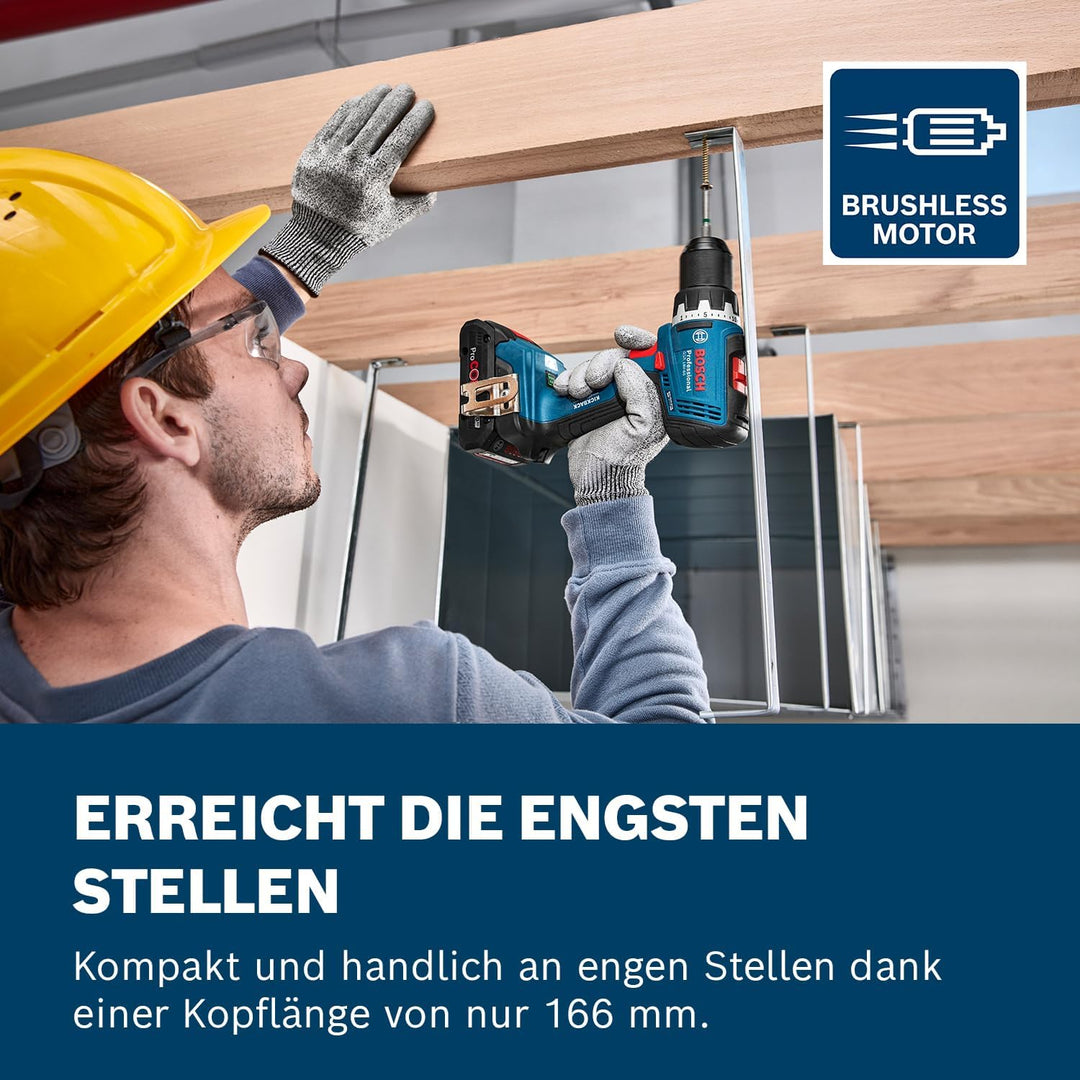 Bosch Professional 18V System Akku-Bohrschrauber GSR 18V-65 (bürstenloser Motor, Kopflänge 166, inkl