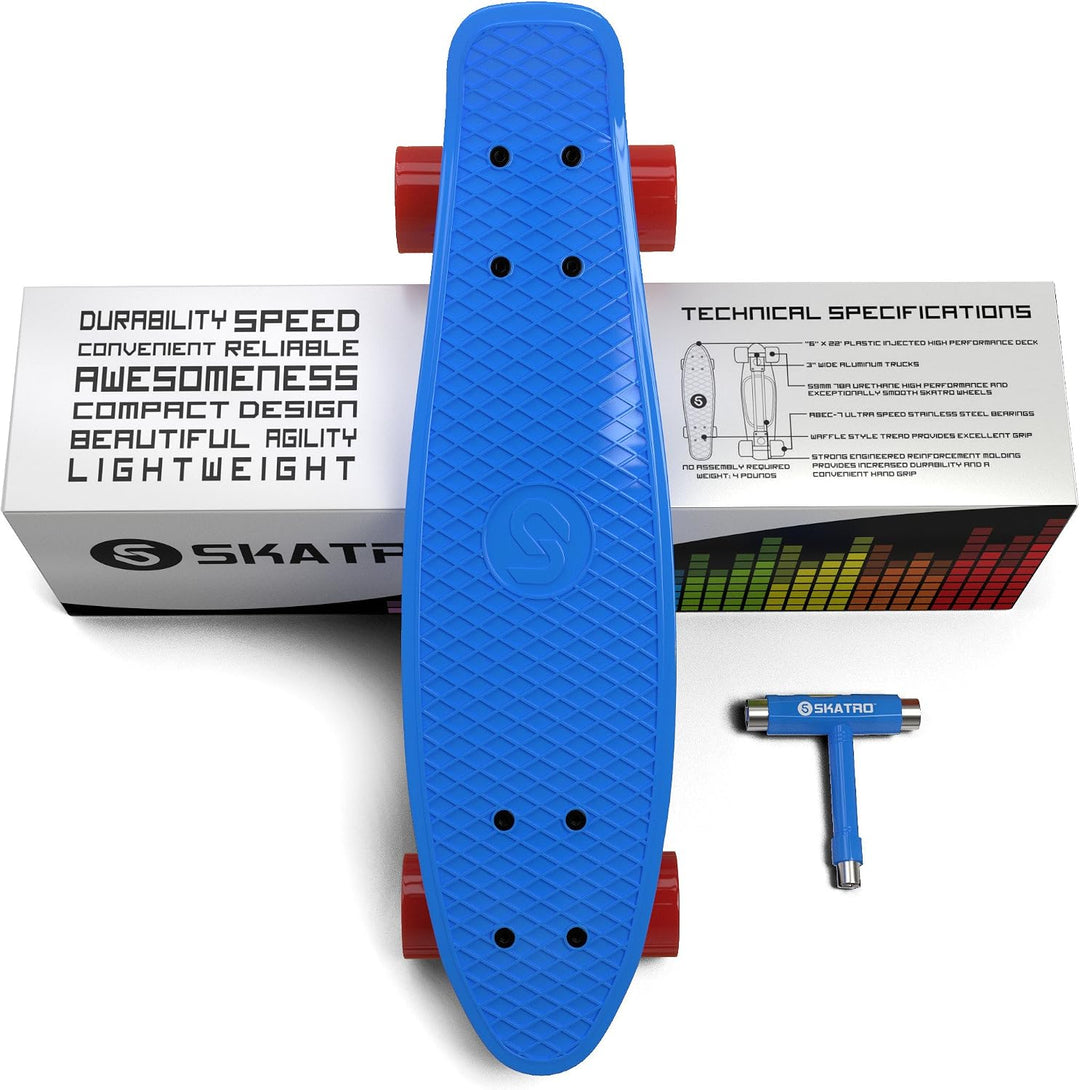 Skatro - Mini-Cruiser-Skateboard. 22 Zoll Kunststoff-Board im Retro-Stil, komplett mit Blue Ocean, B