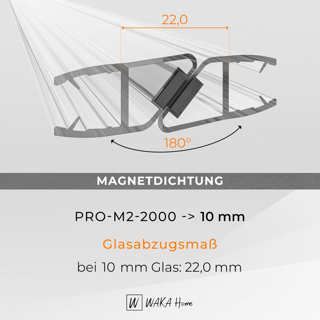 WAKA Premium SET Magnet - Duschdichtung & Duschtür PRO-M2 Duschdichtungen für Duschtüren Optisch Tra