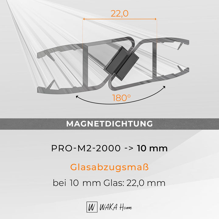 WAKA Premium SET Magnet - Duschdichtung & Duschtür PRO-M2 Duschdichtungen für Duschtüren Optisch Tra