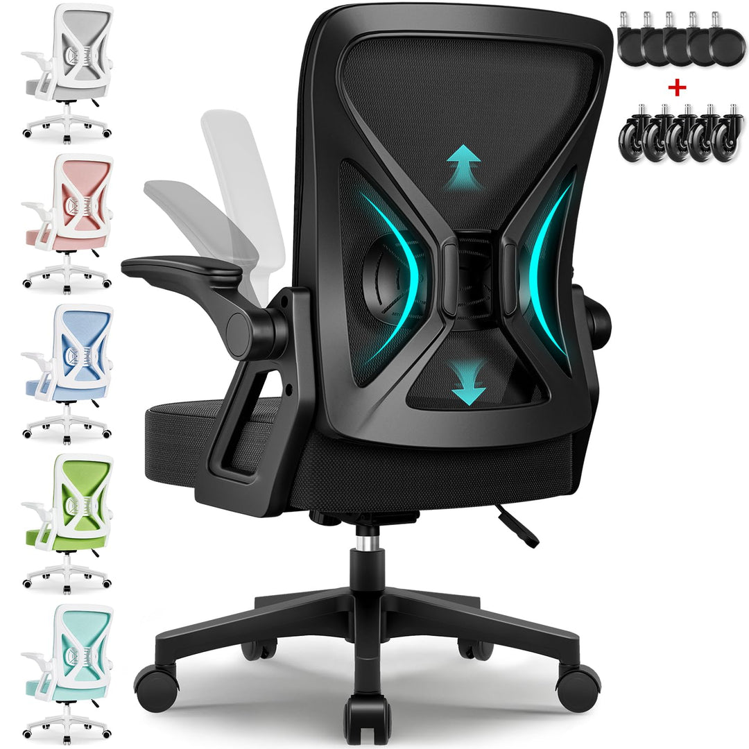 Bürostuhl Ergonomisch,Schreibtischstuhl mit Hochklappbaren Armlehnen, Einstellbarer Lendenstütze, Wi