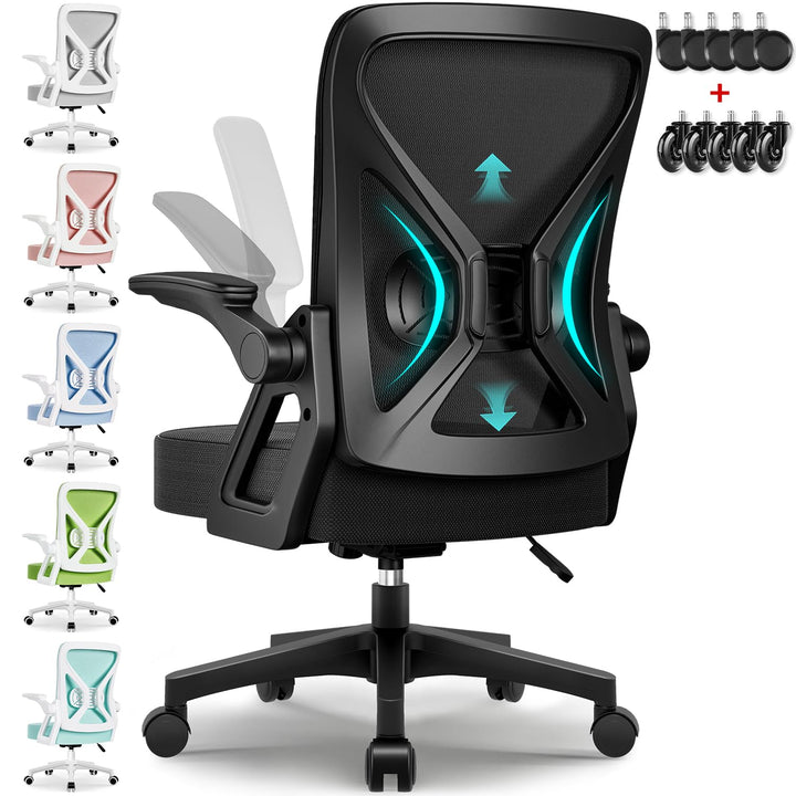 Bürostuhl Ergonomisch,Schreibtischstuhl mit Hochklappbaren Armlehnen, Einstellbarer Lendenstütze, Wi