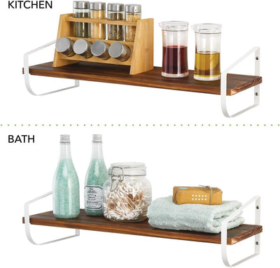 mDesign modernes Wandregal – langes Holzregal mit rostbeständigen Metallhalterungen – Hängeregal für
