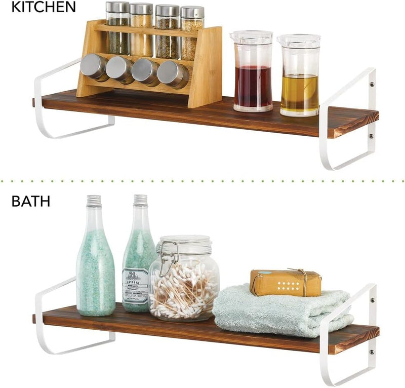 mDesign modernes Wandregal – langes Holzregal mit rostbeständigen Metallhalterungen – Hängeregal für