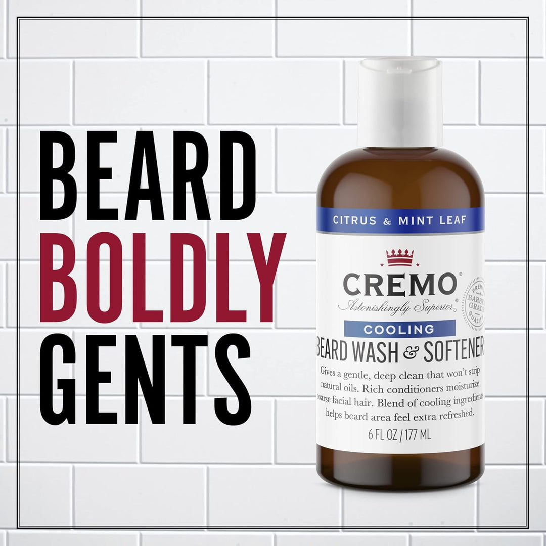 CREMO - Beard Wash & Softener For Men | Cooling Citrus & Mint Leaf | 177ml, Beard Wash