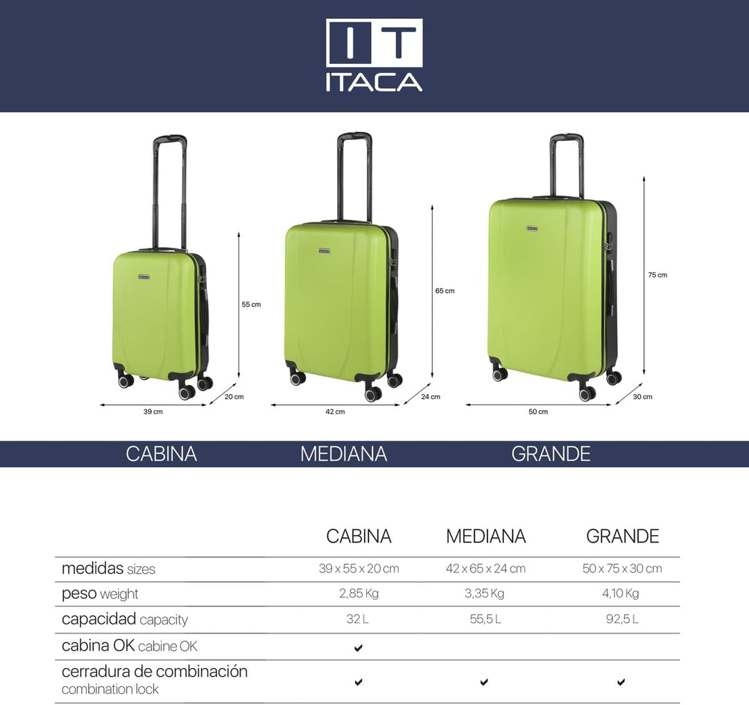 ITACA Tiber Reisekoffer, Robustes und leichtes ABS-Material, Hartschale, 50x75x30 cm, Pistazie-Anthr