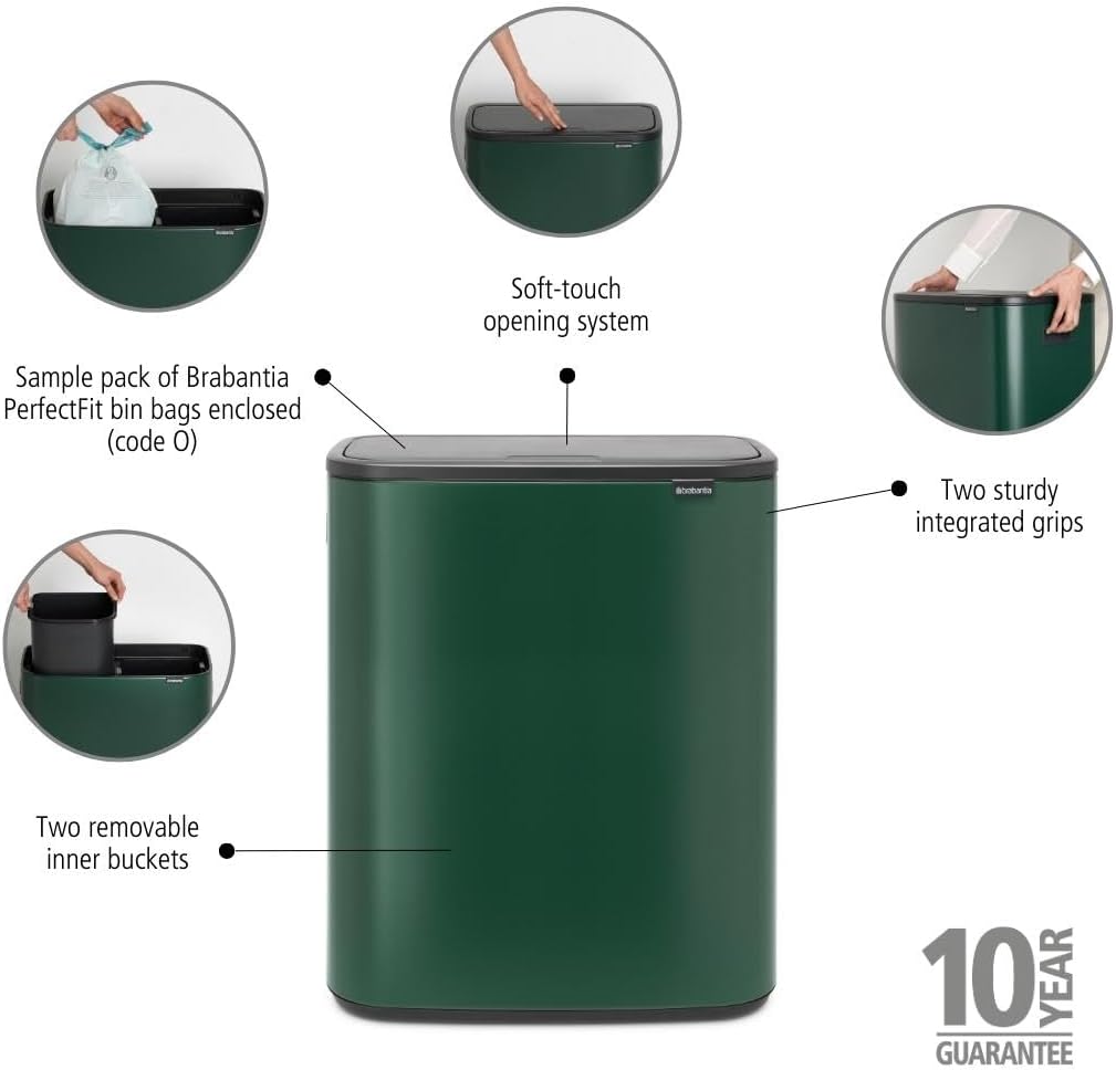 Brabantia Recycling-Abfalleimer, Pine Green, 2x 30L 2 Inneneimer (2 x 30L) Pine Green, 2 Inneneimer