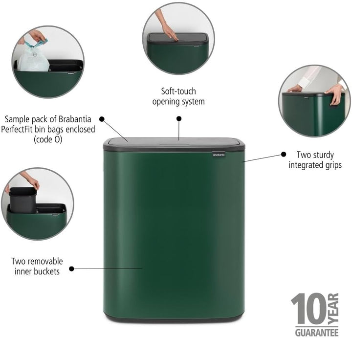 Brabantia Recycling-Abfalleimer, Pine Green, 2x 30L 2 Inneneimer (2 x 30L) Pine Green, 2 Inneneimer