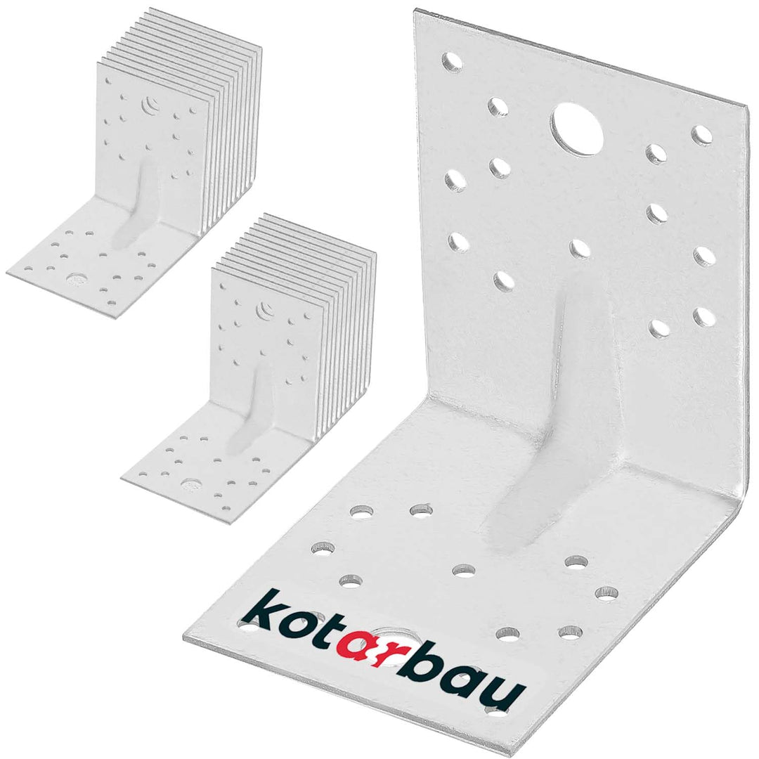 KOTARBAU® 25 Stk. Winkelverbinder 100x100x80 mm mit Rippe Sicke Lochwinkel Bauwinkel Holzverbinder B