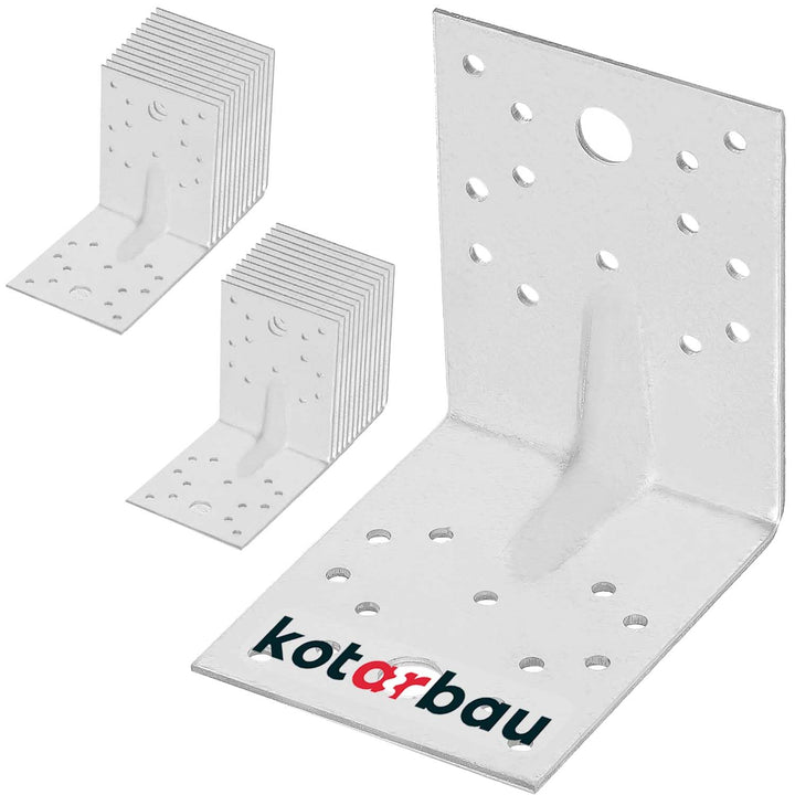 KOTARBAU® 25 Stk. Winkelverbinder 100x100x80 mm mit Rippe Sicke Lochwinkel Bauwinkel Holzverbinder B