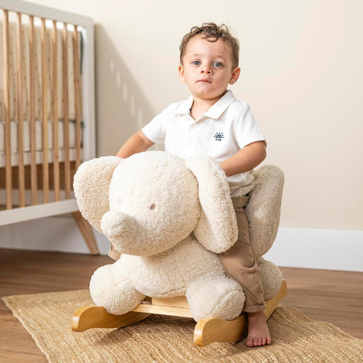 Nattou Schaukeltier aus weichem Teddy-Stoff, Schaukeltier Elefant, Inkl. Sicherheitsgurt, Fröhliches