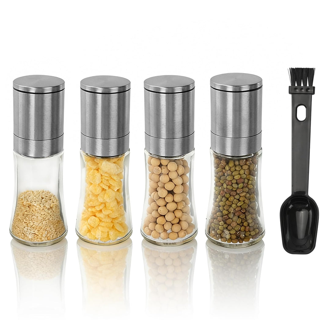 WRENYZK Salz und pfeffermühle 4er Set, Mini Salz und Pfeffermühle Edelstahl Gewürzmühle, Verstellbar