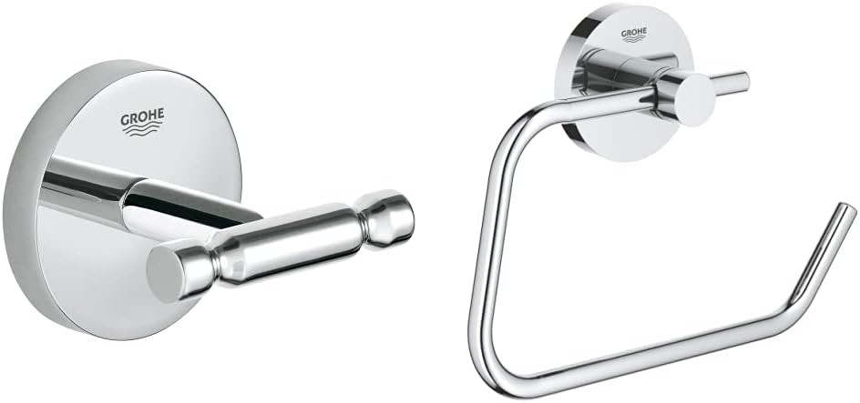 Grohe Bau Cosmopolitan - Bademantelhaken, chrom, 40461001 & Essentials - WC-Papierhalter (Material: