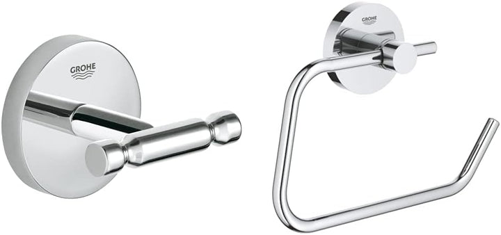 Grohe Bau Cosmopolitan - Bademantelhaken, chrom, 40461001 & Essentials - WC-Papierhalter (Material: