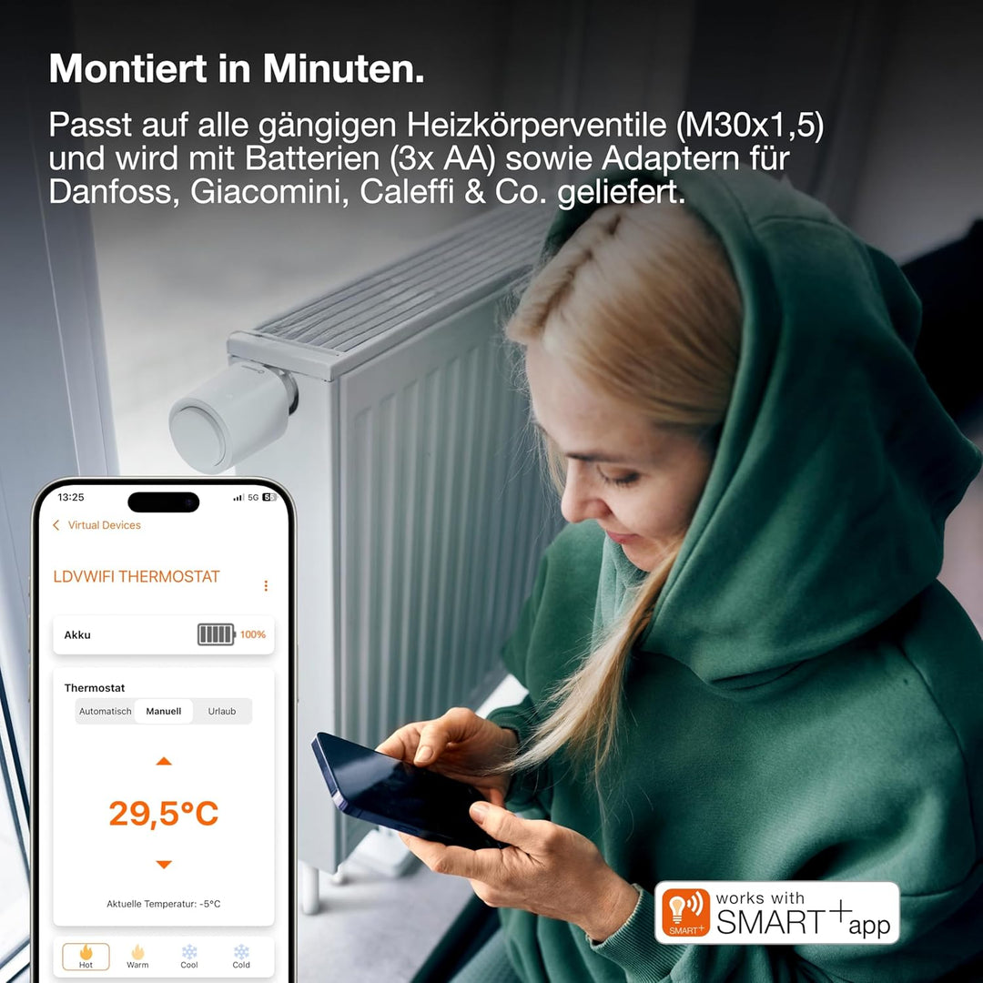 OSRAM SMART+ WiFi Heizkörperthermostat, IP20, Kunststoff, weiss, 3er-Pack, 3er-pack