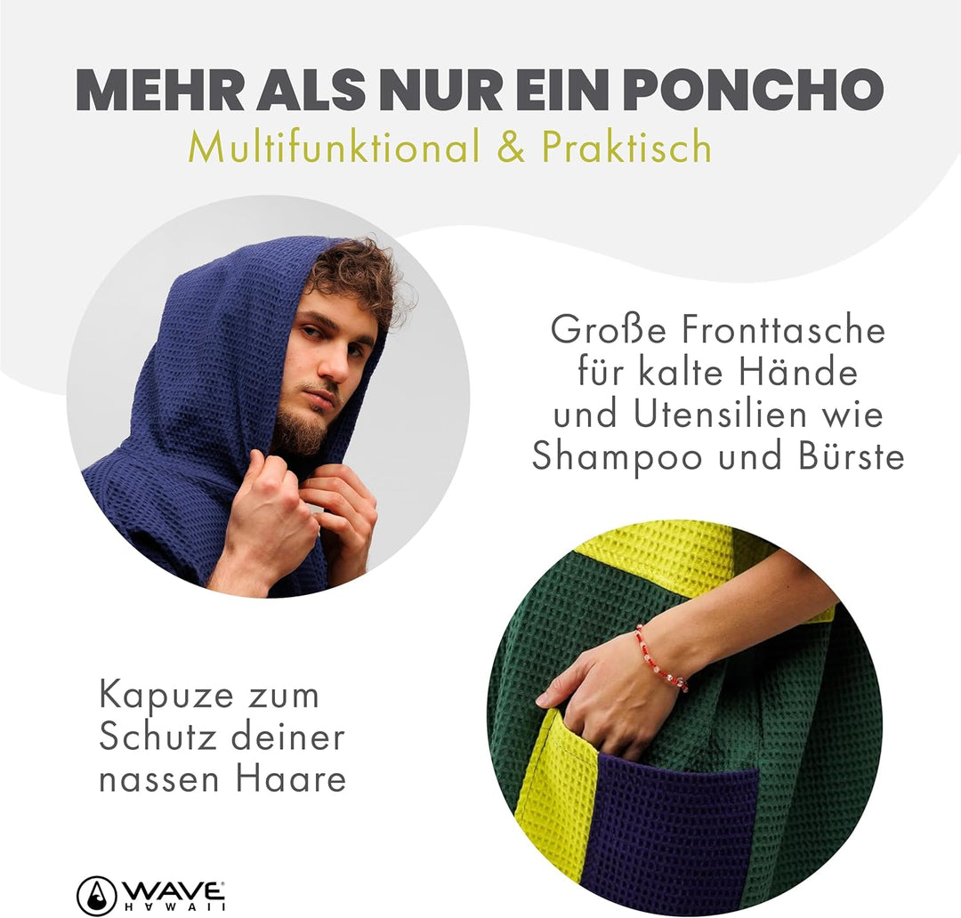 WAVE HAWAII Poncho Pampatar Surfponcho 100% Baumwolle für Körpergrössen von 170-200 cm Umkleidehilfe