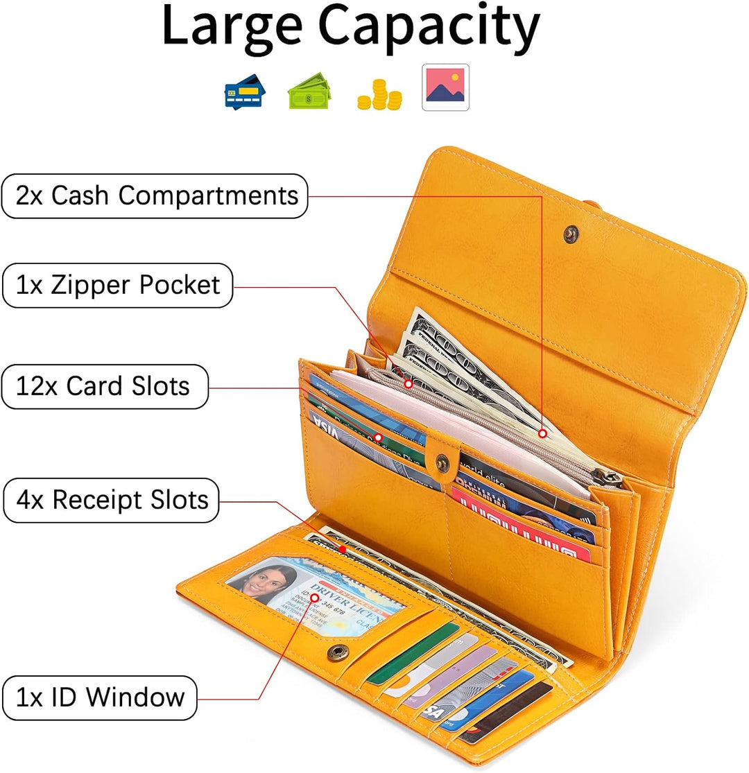 SENDEFN Portemonnaie Damen Gross, RFID-Blockade Damen Geldbörse, Grosse Leder Geldbörse für Damen mi