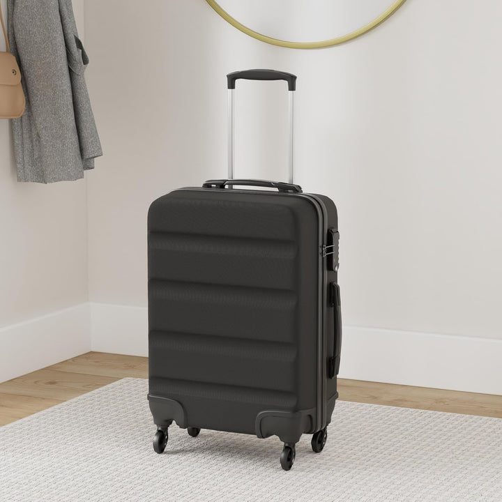KONO Hartschalen ABS Koffer Trolley Rollkoffer Reisekoffer mit 4 Rollen Schwarz Handgepäck, Schwarz