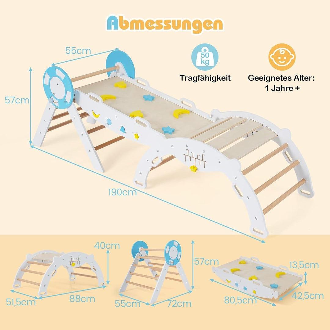 FANTASK 7 in 1 Klettergerüst Indoor, Kletterdreieck 3er Set mit Rutsche, Kletterbogen, inkl. doppels