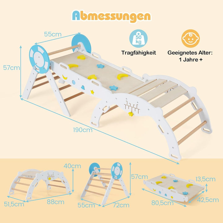 FANTASK 7 in 1 Klettergerüst Indoor, Kletterdreieck 3er Set mit Rutsche, Kletterbogen, inkl. doppels