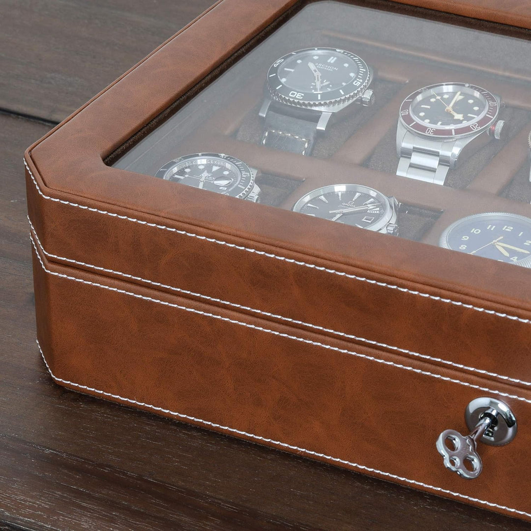 ROTHWELL 12 Slot Leder Uhrenbox - Luxus Uhrengehäuse Display Organizer, Herren Aufbewahrungsboxen Ha