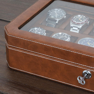 ROTHWELL 12 Slot Leder Uhrenbox - Luxus Uhrengehäuse Display Organizer, Herren Aufbewahrungsboxen Ha