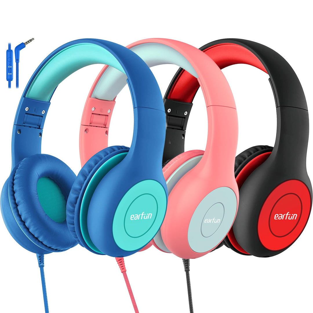 EarFun Kinder Kopfhörer 3er-Pack, Kopfhörer Kinder mit Kabel, 85/94dB Lautstärkenbegrenzer, Faltbare