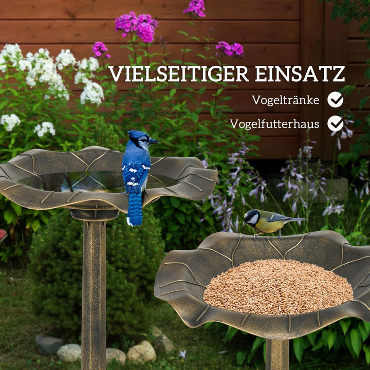 Outsunny Vogeltränke Stehend, Vogelbad aus Kunststoff mit Ständer, Vogelbecken, Vogelfutterspender m