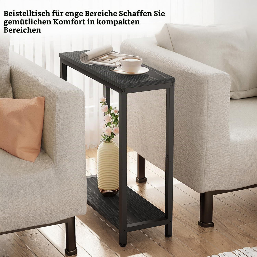 MISSLO Beistelltisch Couch, Kleiner Tisch mit Metallgestell, Schmaler Nachttisch für Wohnzimmer, Sch