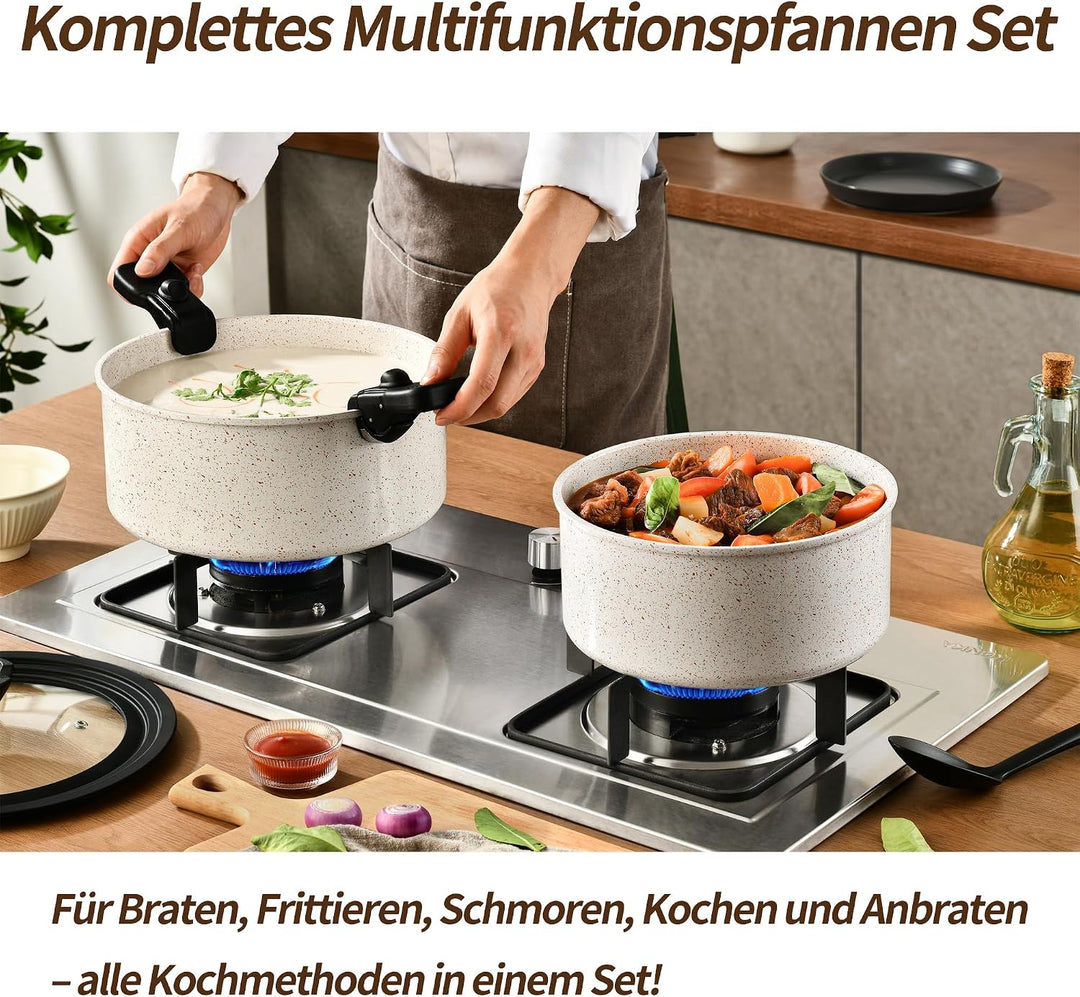Pfannenset Induktion 23 Teilig, Töpfe Set mit Abnehmbarem Griff, PFOA Frei | Topf und Pfannenset mit