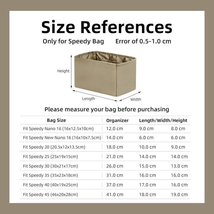 DGAZ Handtasche Tasche Organizer, Seide Innentaschen für LV Speedy Nano/20/25/30/35/40/45 Tasche, Le