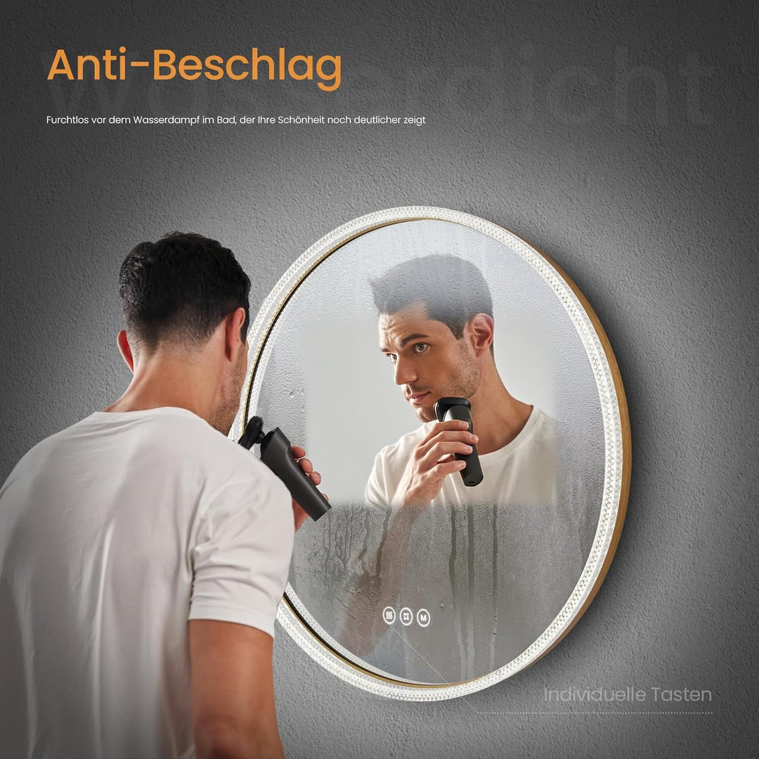 EMKE Badspiegel mit Beleuchtung Rund 60cm badspiegel rund mit Touch-Schalter, Dimmbar 3 Lichtfarben,