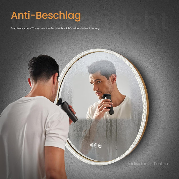 EMKE Badspiegel mit Beleuchtung Rund 60cm badspiegel rund mit Touch-Schalter, Dimmbar 3 Lichtfarben,