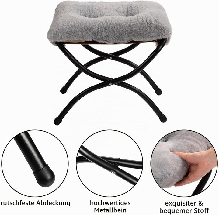 HollyHOME Plüsch Fusshocker Fussstütze Klapphocker, Faltbar Sitzhocker mit Metallbeinen Abnehmbar Ge